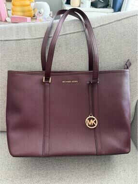 Michael Kors Jet Set Saffiano Leather Tote in Burgundy